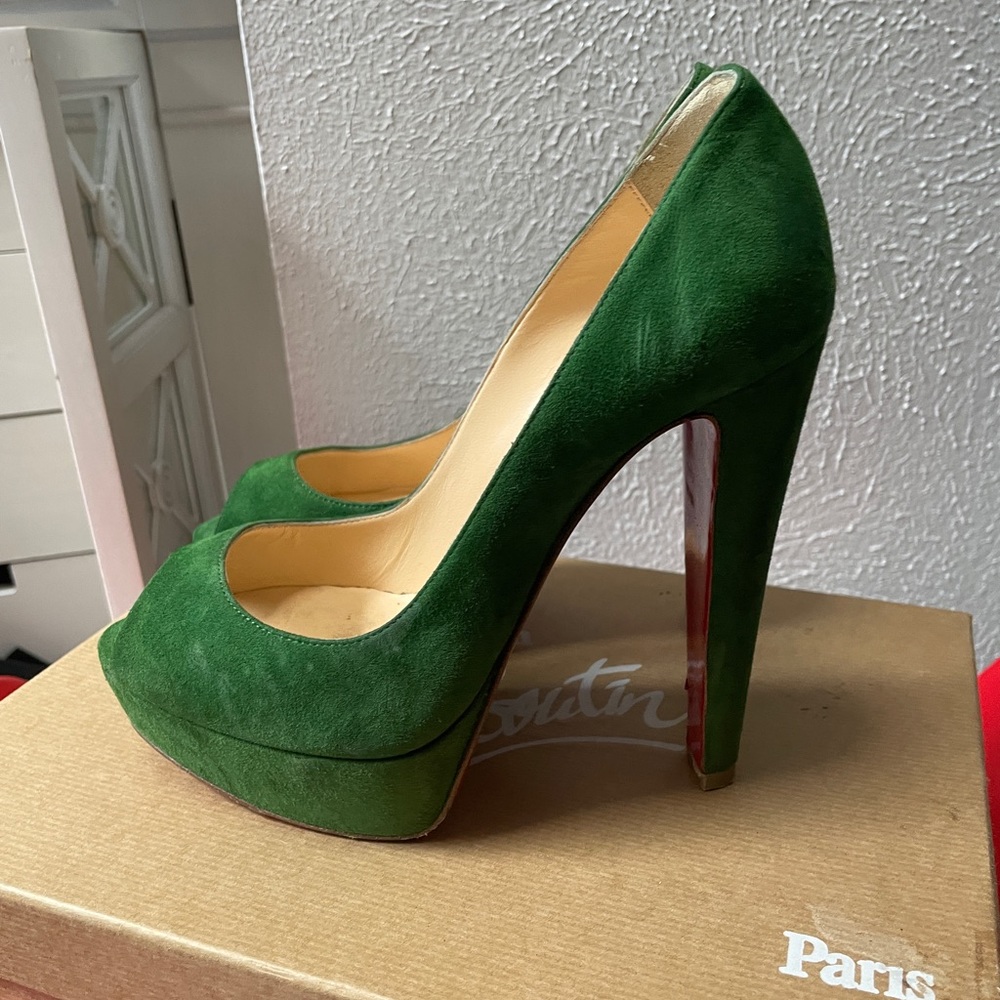 Authentic Christian Louboutin suede green heels!!!